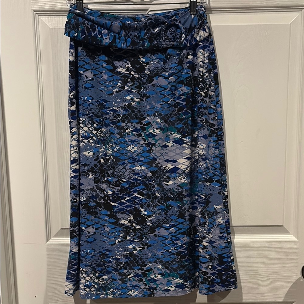 Robert Louis Multitone Blue Abstract A-Line Skirt - Picture 9 of 10